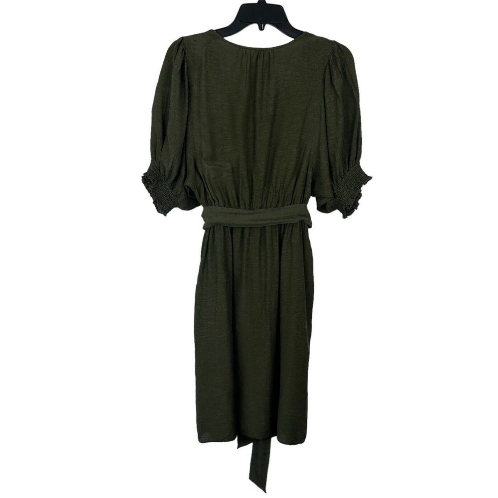 Anthropologie Shirt Dress Womens Small Nicole Linen Blend Green Puff Sleeve - Picture 9 of 14